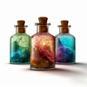 3 flacons colorés avec potion puissance